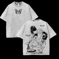 Akaza Upper Moon Rank 3 Hakuji X Koyuki Demon Slayer Kimetsu No Yaiba Anime Double Printed Acid Washed Soft Menswear Graphic Tee