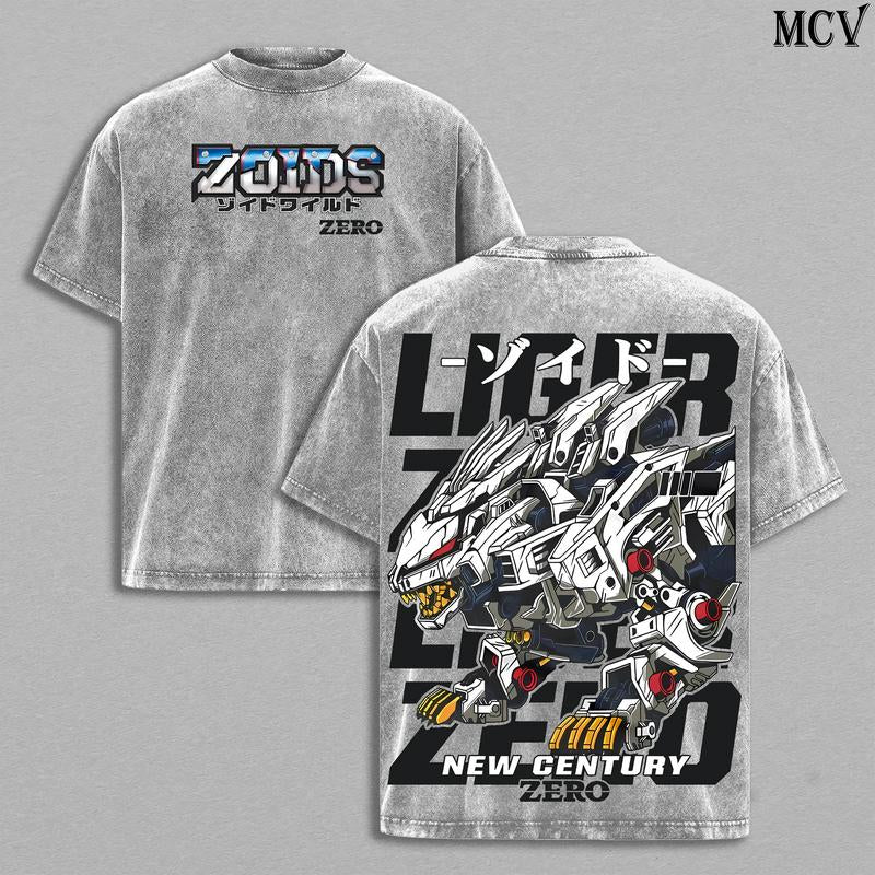 Liger Zero Zoids New Century Zero T-Shirt, Oversized Washed Vintage Anime Tee, Mecha Robot Graphic Shirt, Retro 90S Japanese Anime Streetwear