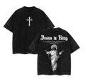 Jesus Is King Washed T-Shirt or Hoodie Oversized Faith Graphic Unisex Streetwear for Men and Women Christian Daily Wear or Gift Tee Cotton Dress