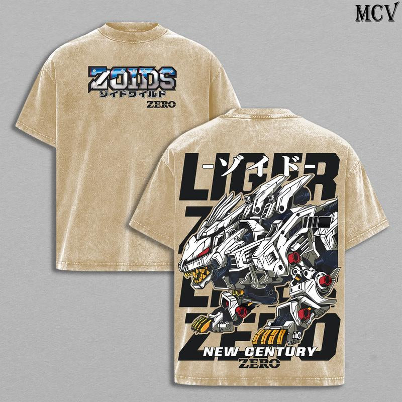 Liger Zero Zoids New Century Zero T-Shirt, Oversized Washed Vintage Anime Tee, Mecha Robot Graphic Shirt, Retro 90S Japanese Anime Streetwear