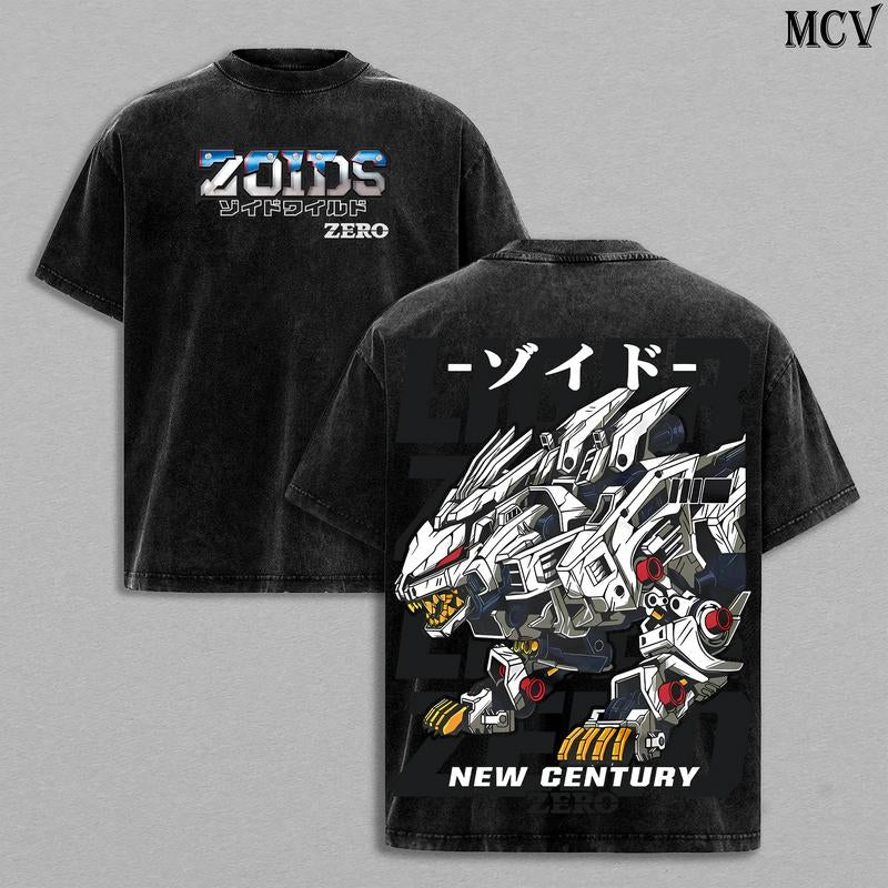 Liger Zero Zoids New Century Zero T-Shirt, Oversized Washed Vintage Anime Tee, Mecha Robot Graphic Shirt, Retro 90S Japanese Anime Streetwear